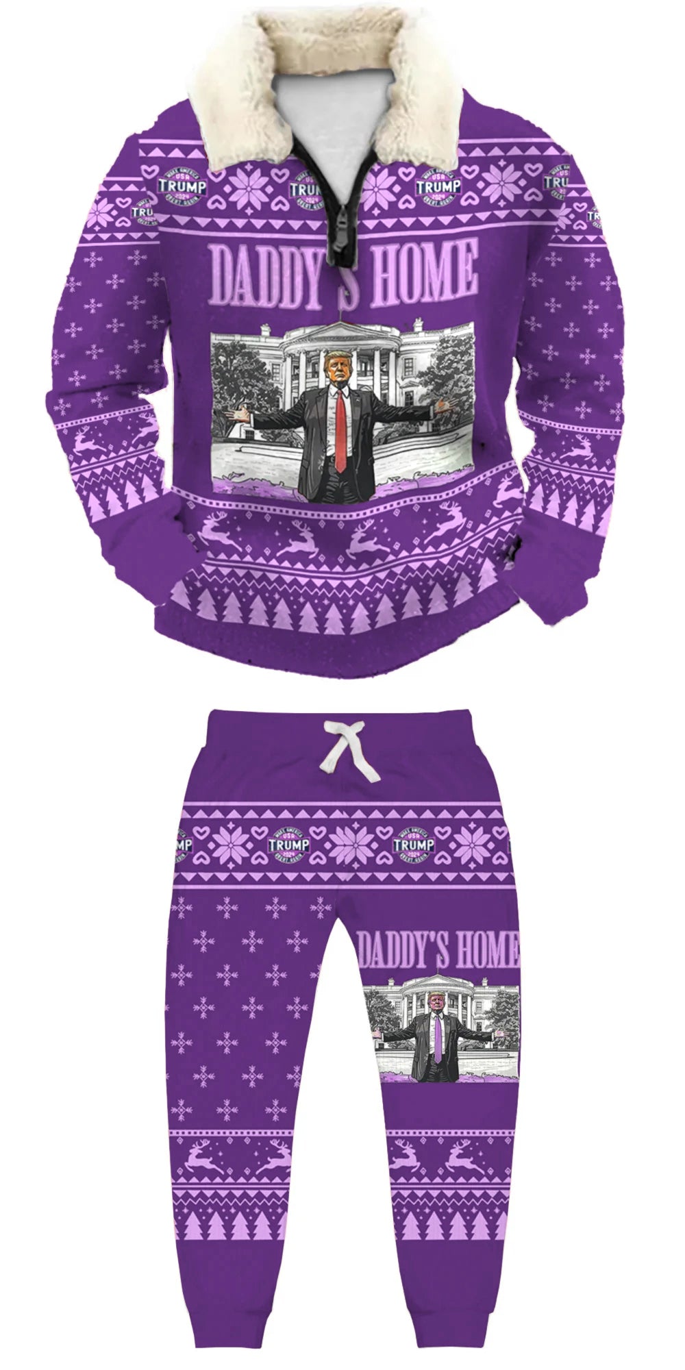 Topprinttees®Christmas 1/4 Zip Stand Fleece Collar Thick Sweatshirt & Sweatpant Set add62