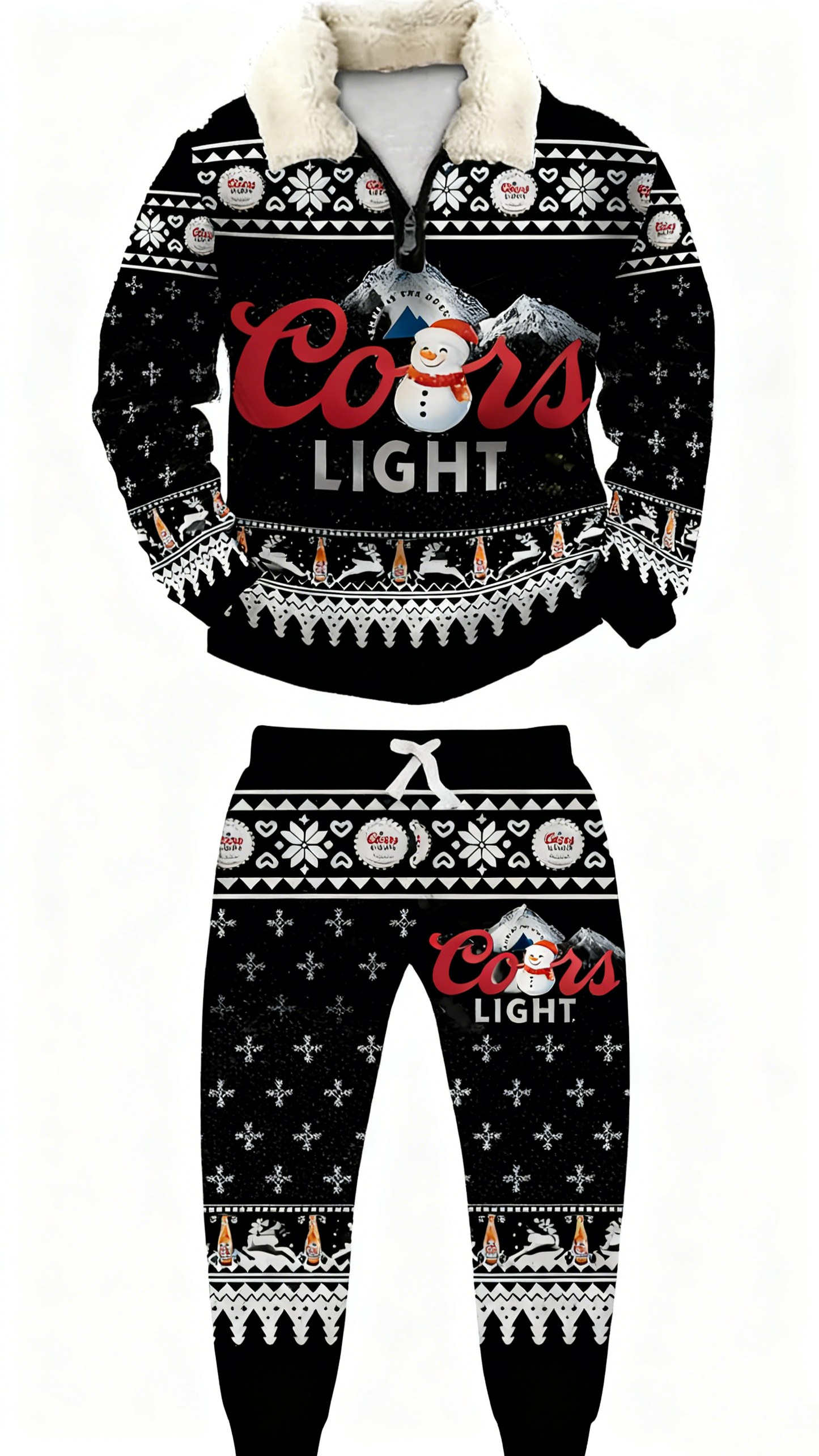 Topprinttees®Christmas 1/4 Zip Stand Fleece Collar Thick Sweatshirt & Sweatpant 8d87