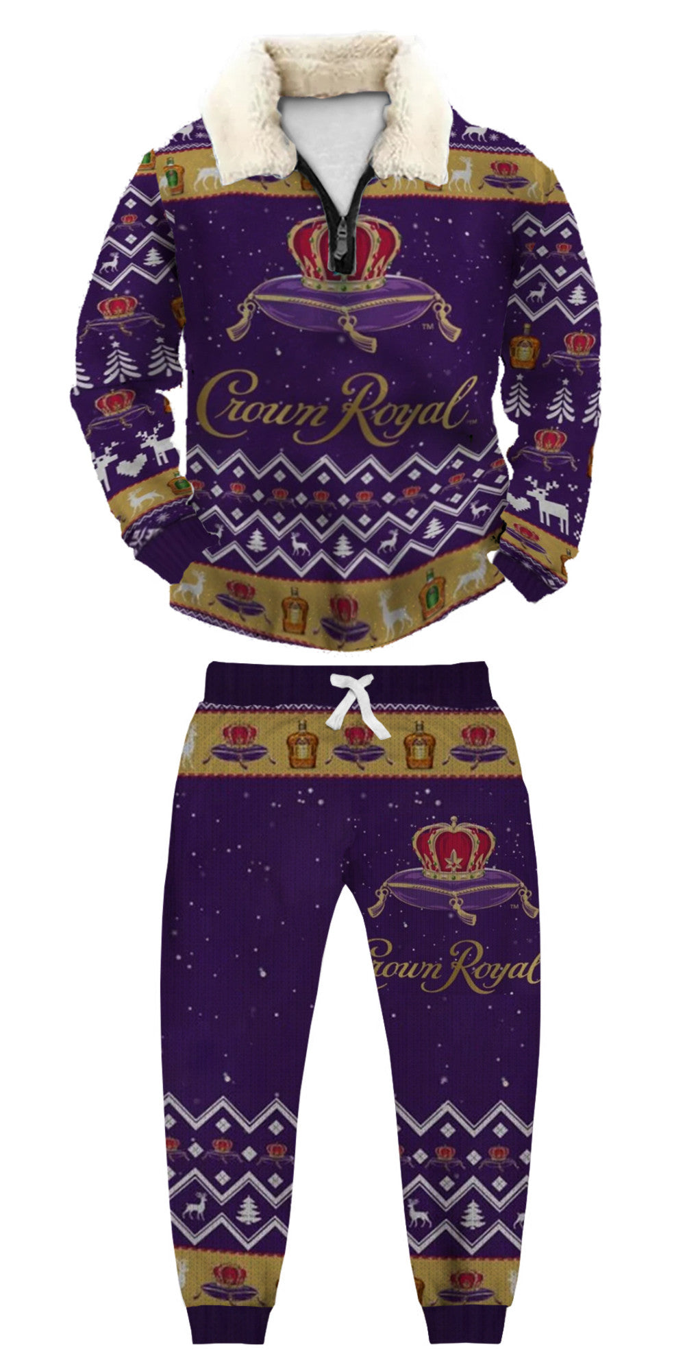 Topprinttees®Christmas 1/4 Zip Stand Fleece Collar Thick Sweatshirt & Sweatpant Set 9e16