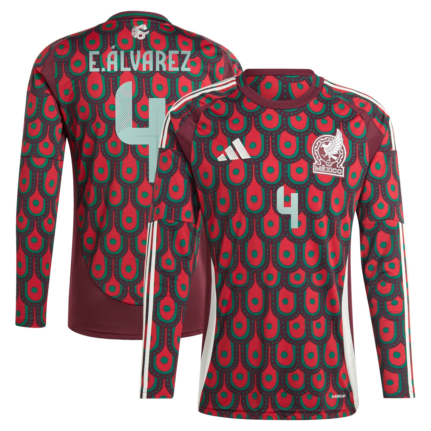 Edson Alvarez Mexico National Team 2024 Home Replica Player Long Sleeve Jersey - Burgundy