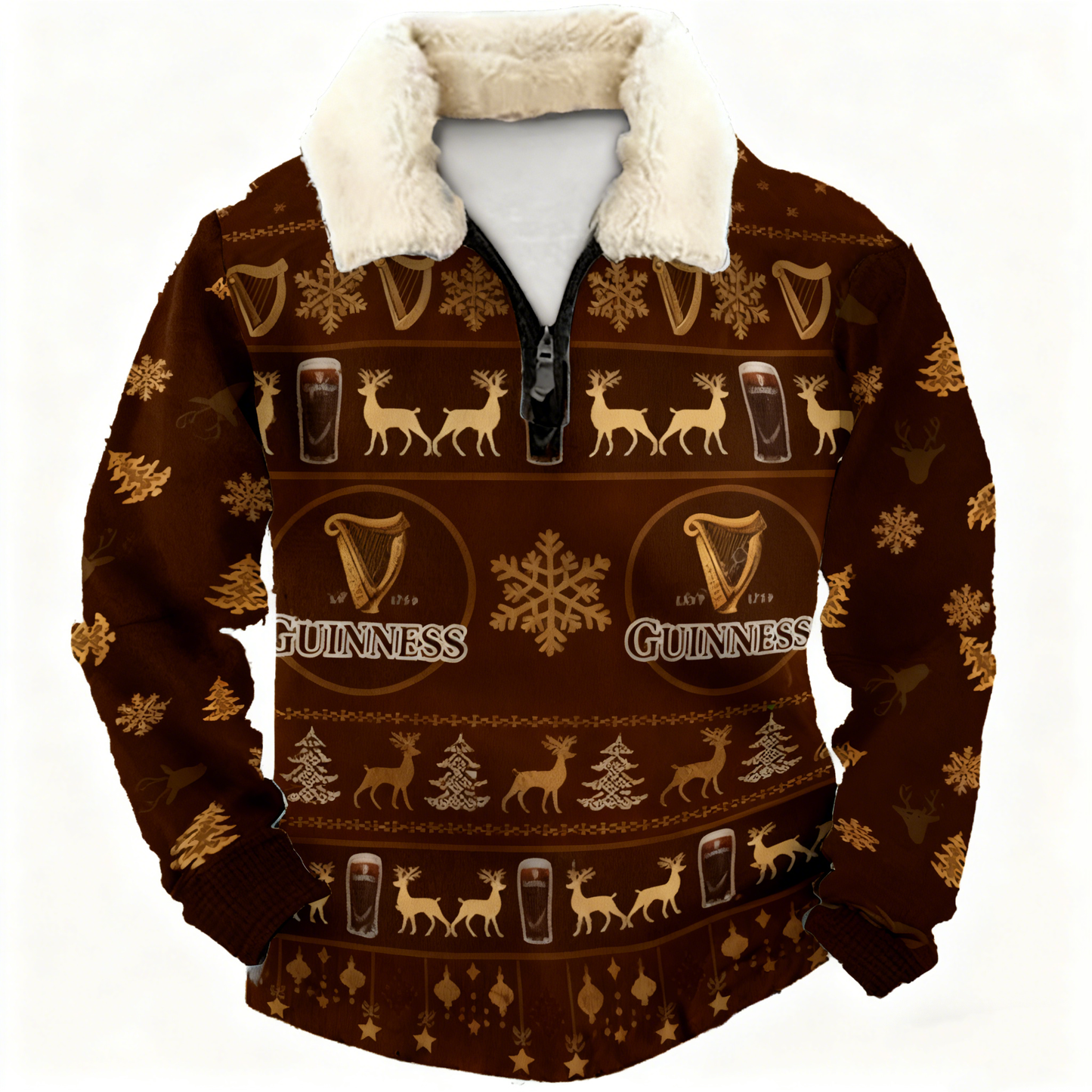 Topprinttees®Christmas 1/4 Zip Stand Fleece Collar Thick Sweatshirt dd63