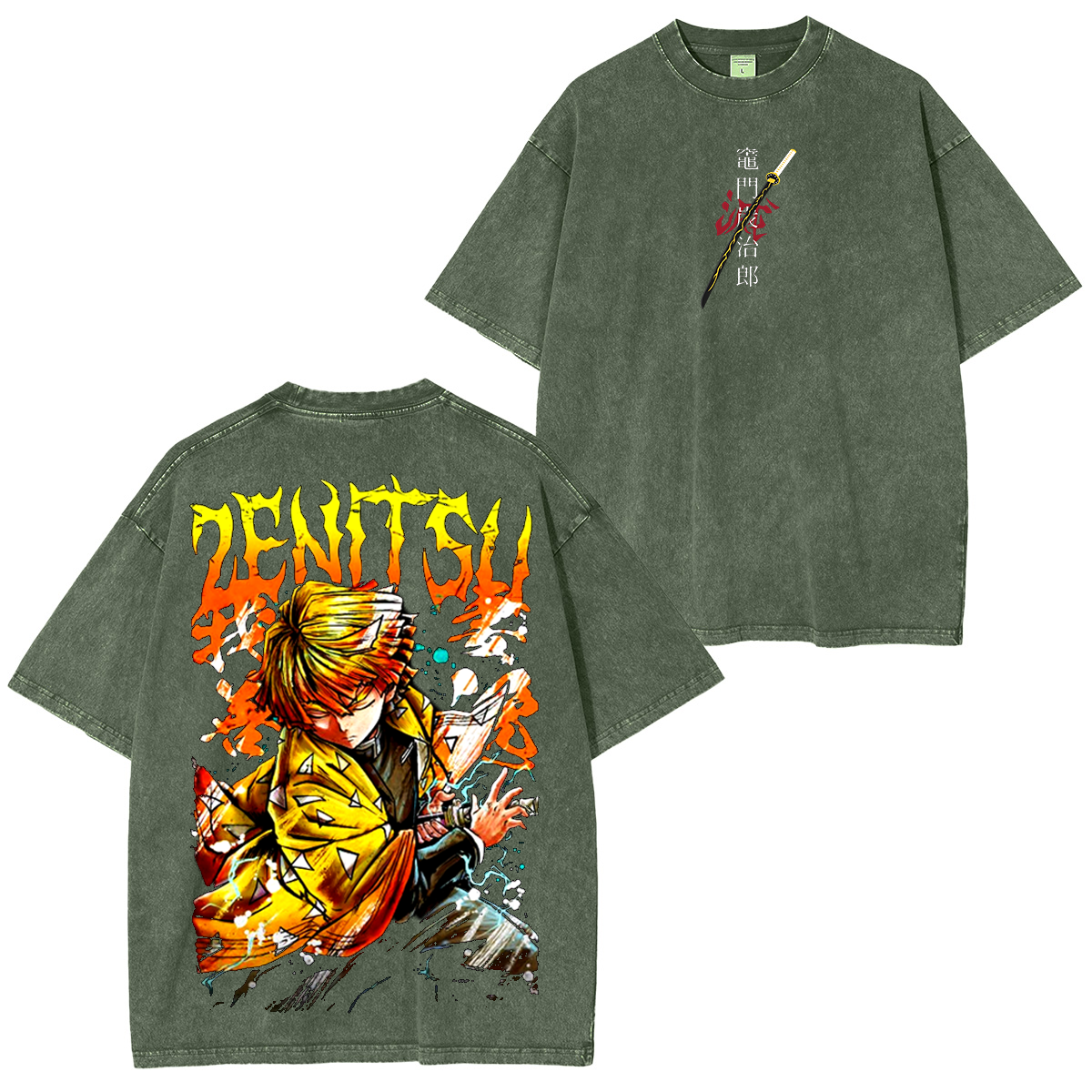Zenitsu, Demon Slayer Anime Unisex Washed T-Shirt