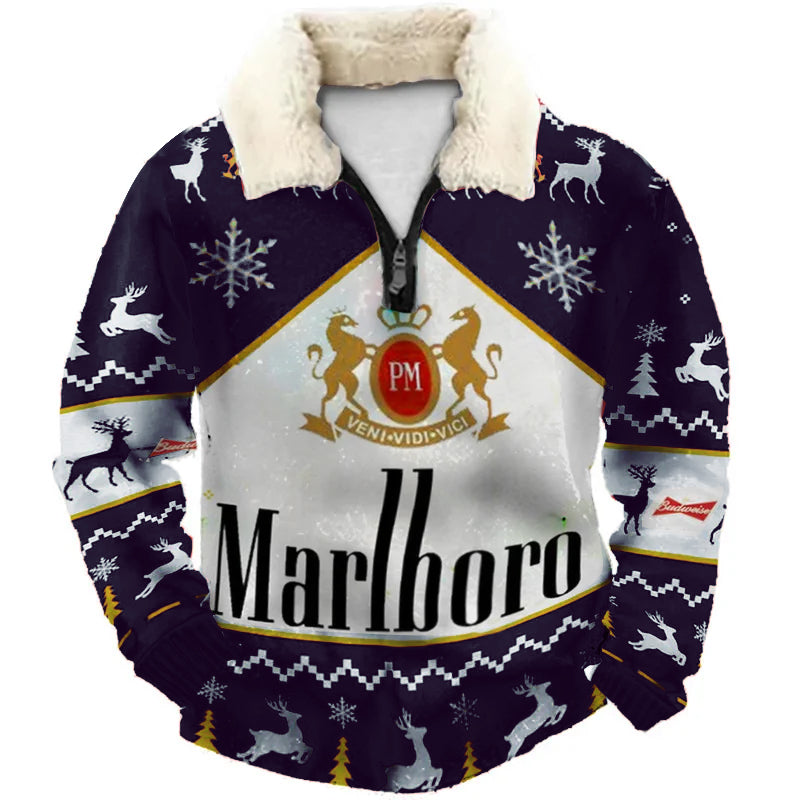 Topprinttees®Christmas 1/4 Zip Stand Fleece Collar Thick Sweatshirt c609