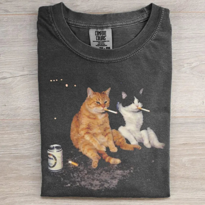 Funny Smoking Cats Graphic T-shirt