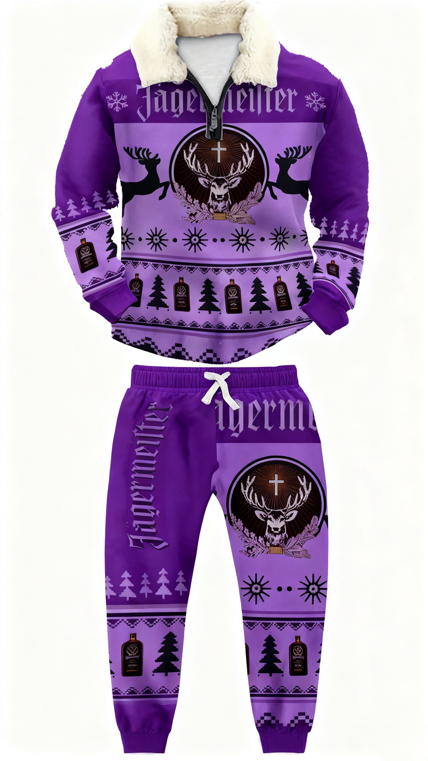 Topprinttees®Christmas 1/4 Zip Stand Fleece Collar Thick Sweatshirt & Sweatpant Set 6614