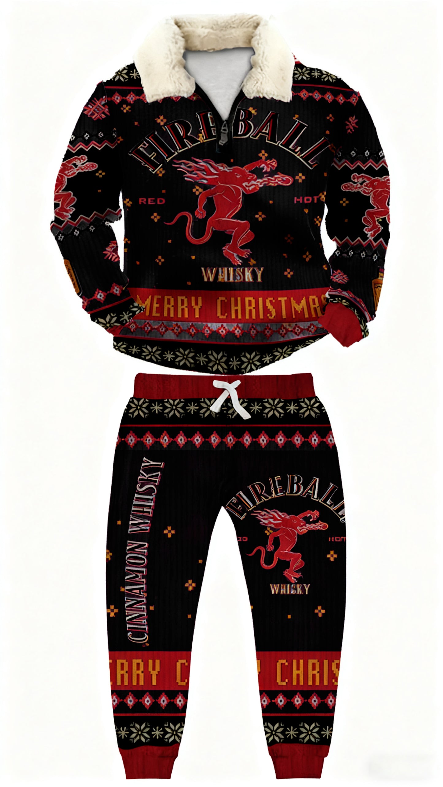 Topprinttees®Christmas 1/4 Zip Stand Fleece Collar Thick Sweatshirt & Sweatpant Set 8ced