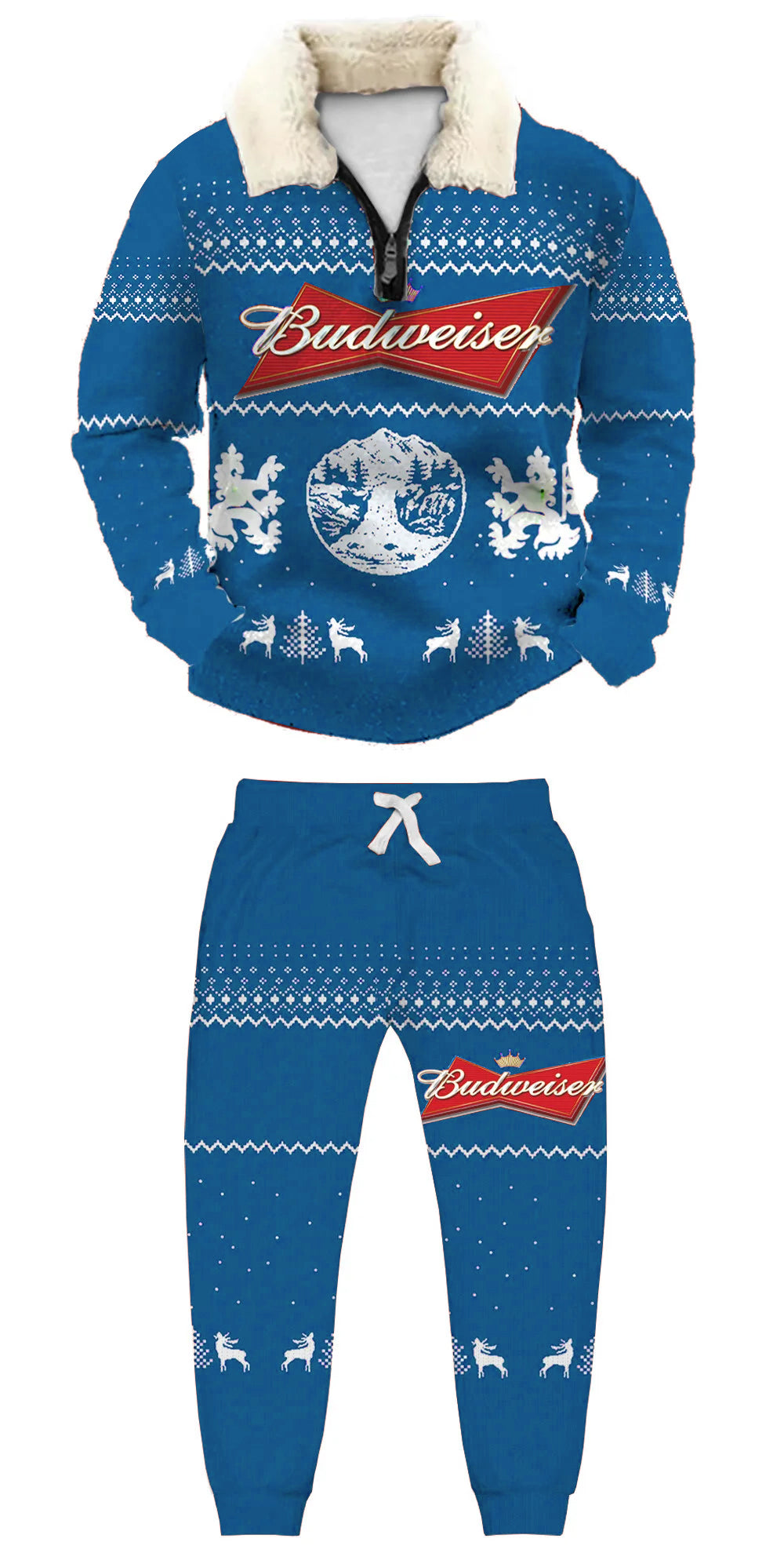 Topprinttees®Christmas 1/4 Zip Stand Fleece Collar Thick Sweatshirt & Sweatpant bdab