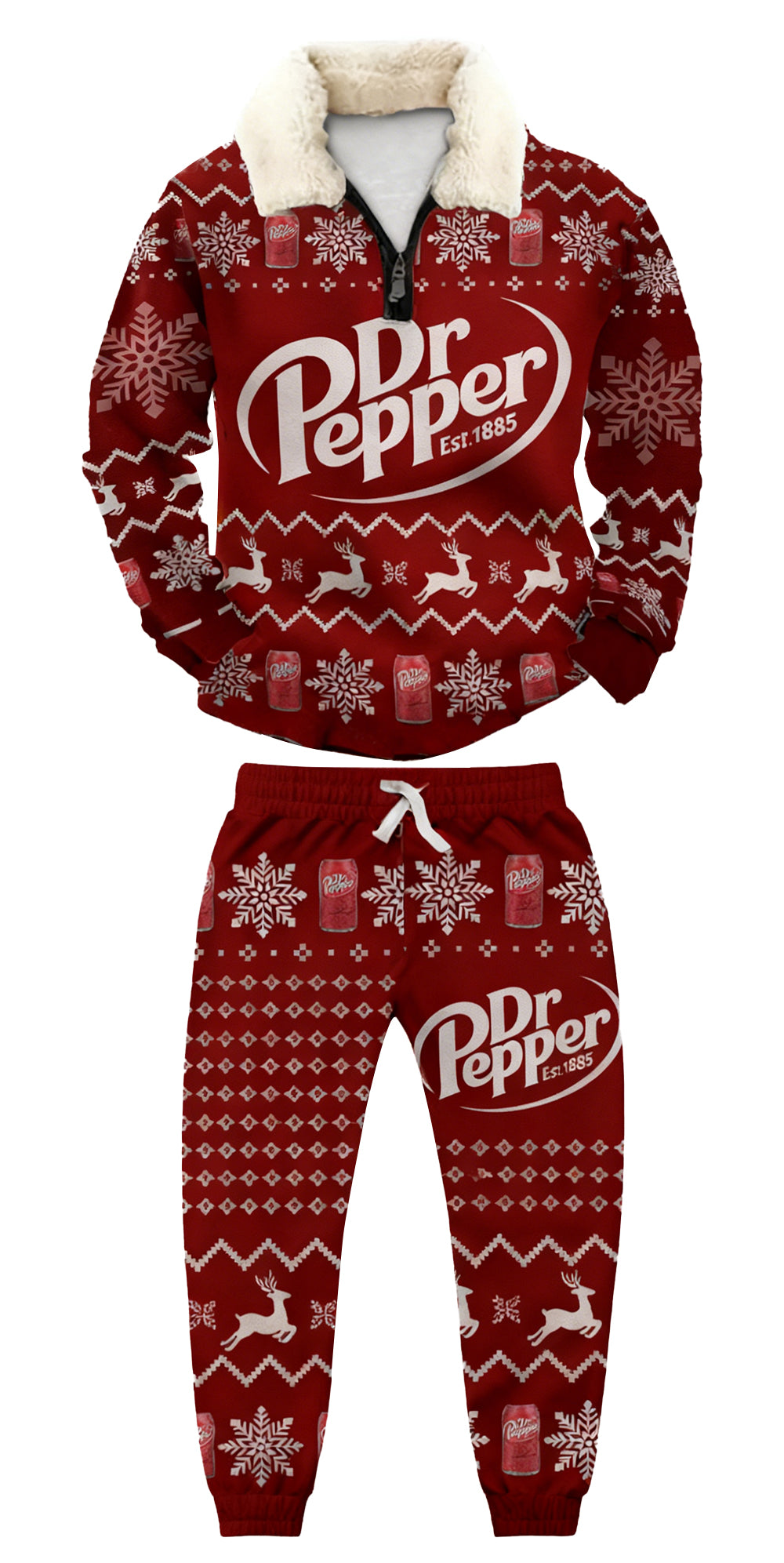 Topprinttees®Christmas 1/4 Zip Stand Fleece Collar Thick Sweatshirt & Sweatpant Set ad40