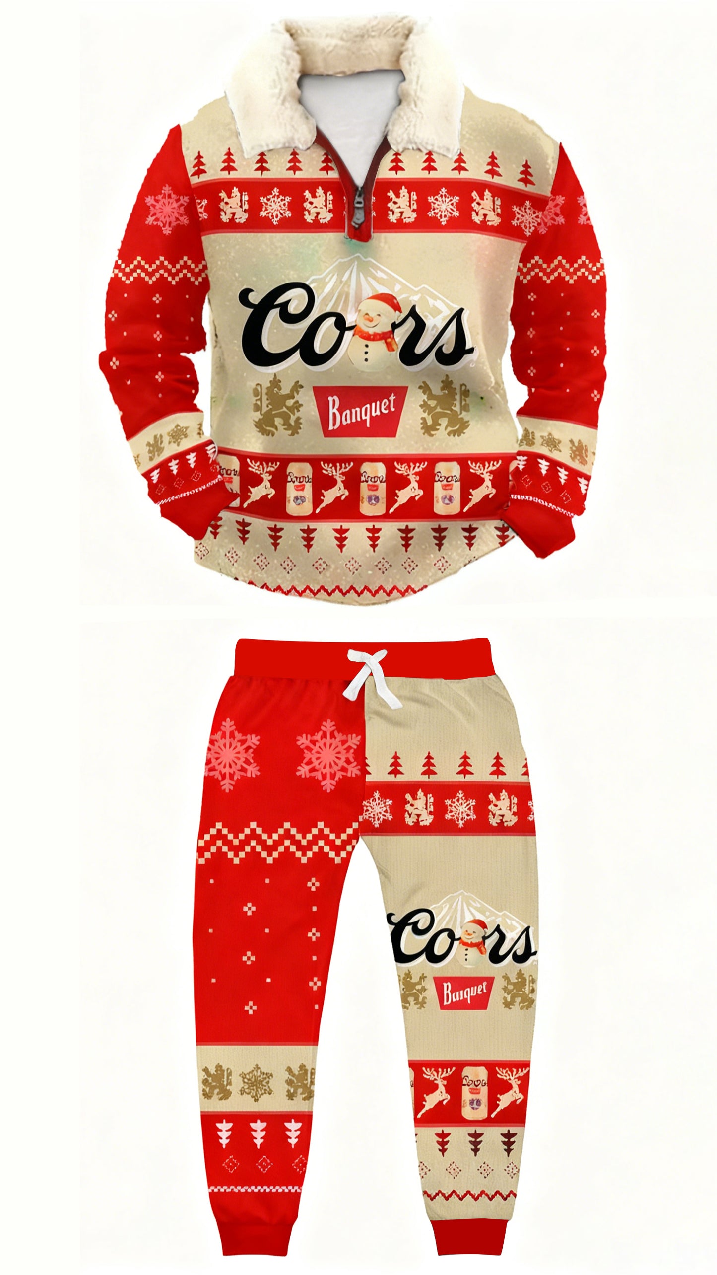 Topprinttees®Christmas 1/4 Zip Stand Fleece Collar Thick Sweatshirt & Sweatpant af1f 383f