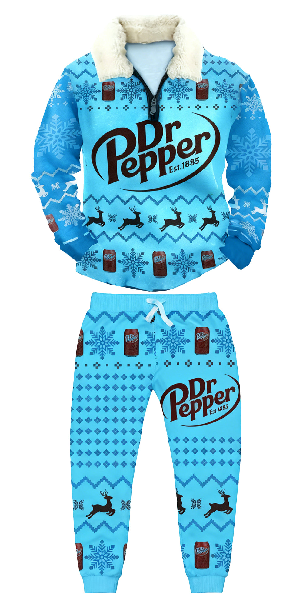 Topprinttees®Christmas 1/4 Zip Stand Fleece Collar Thick Sweatshirt & Sweatpant Set ad40