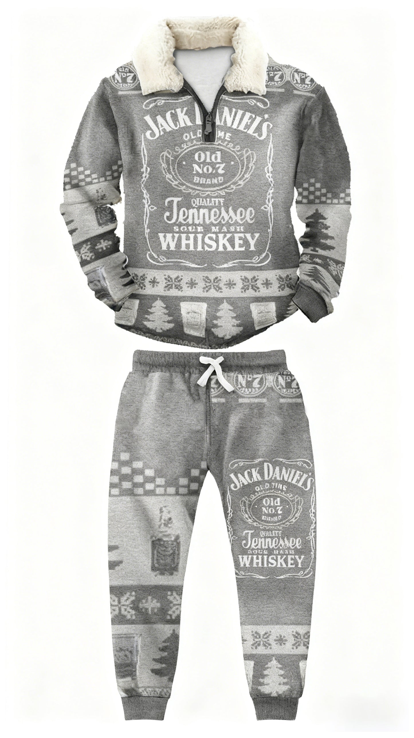 Topprinttees®Christmas 1/4 Zip Stand Fleece Collar Thick Sweatshirt & Sweatpant Set a42b