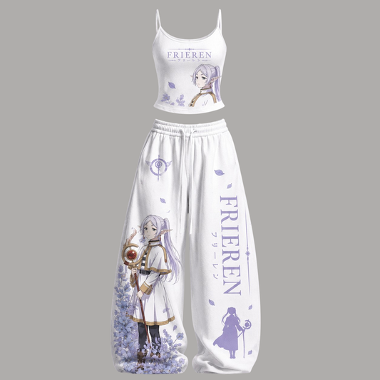 Animescollection Frieren Top & Elasticated Trousers Two-Piece Set