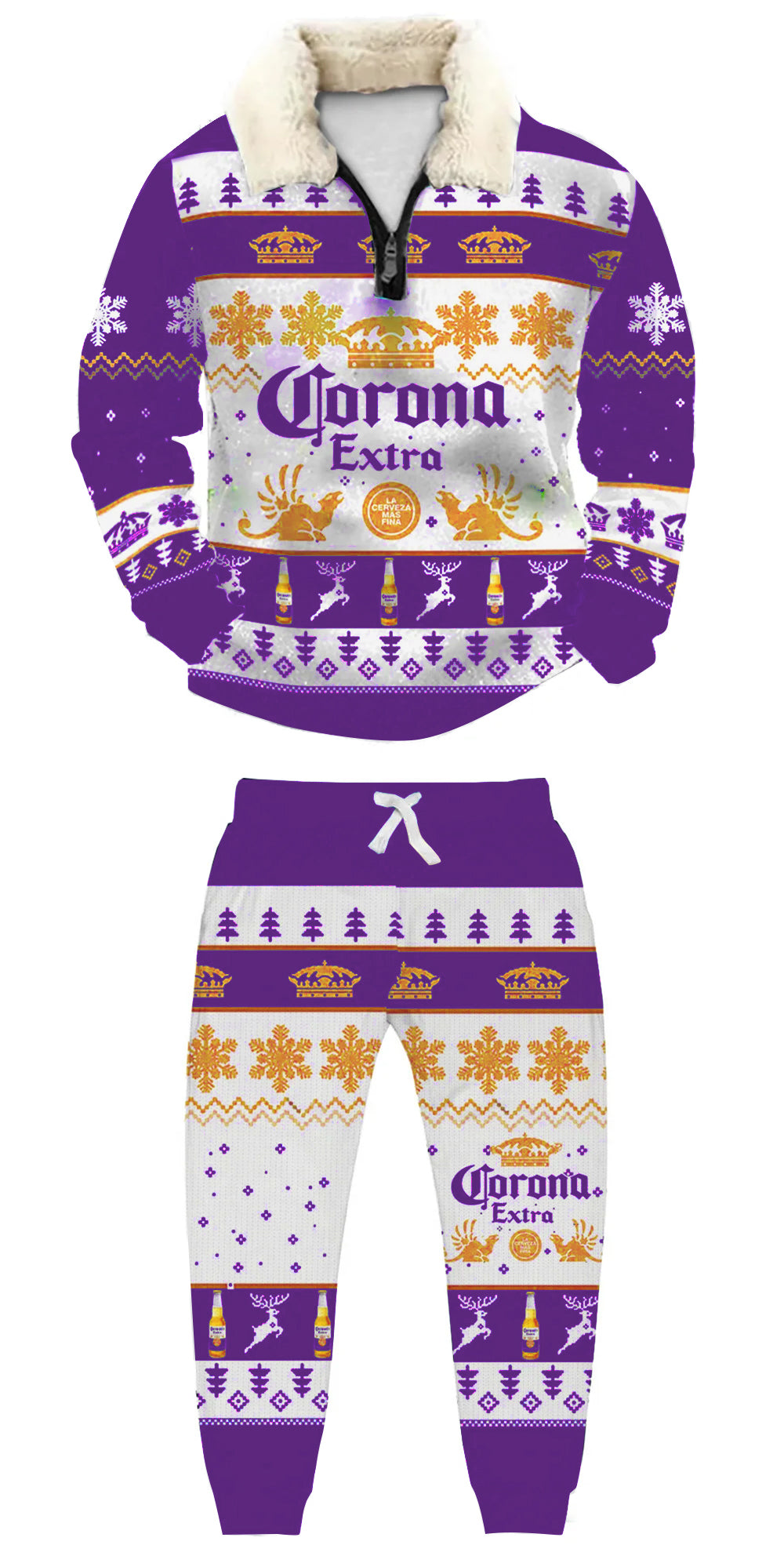 Topprinttees®Christmas 1/4 Zip Stand Fleece Collar Thick Sweatshirt & Sweatpant c6df