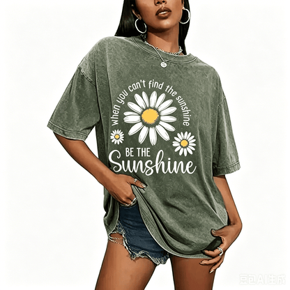 Women's Summer 100% Cotton T-Shirt: Sunshine Graphic,solid colors, Double Stitching, Breathable, Loose Fit, Casual Basic Tee for Daily Wear