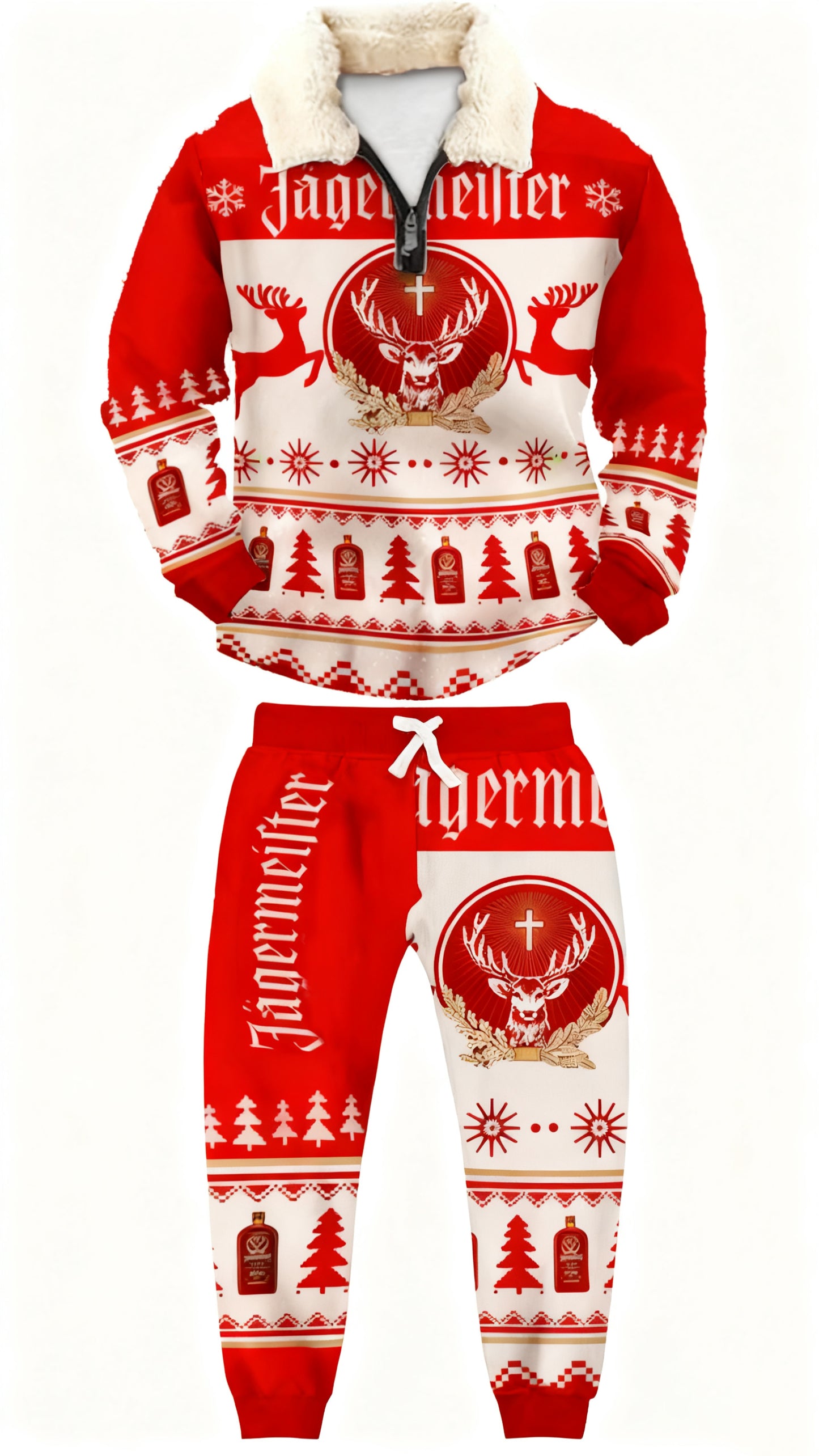 Topprinttees®Christmas 1/4 Zip Stand Fleece Collar Thick Sweatshirt & Sweatpant Set 6614