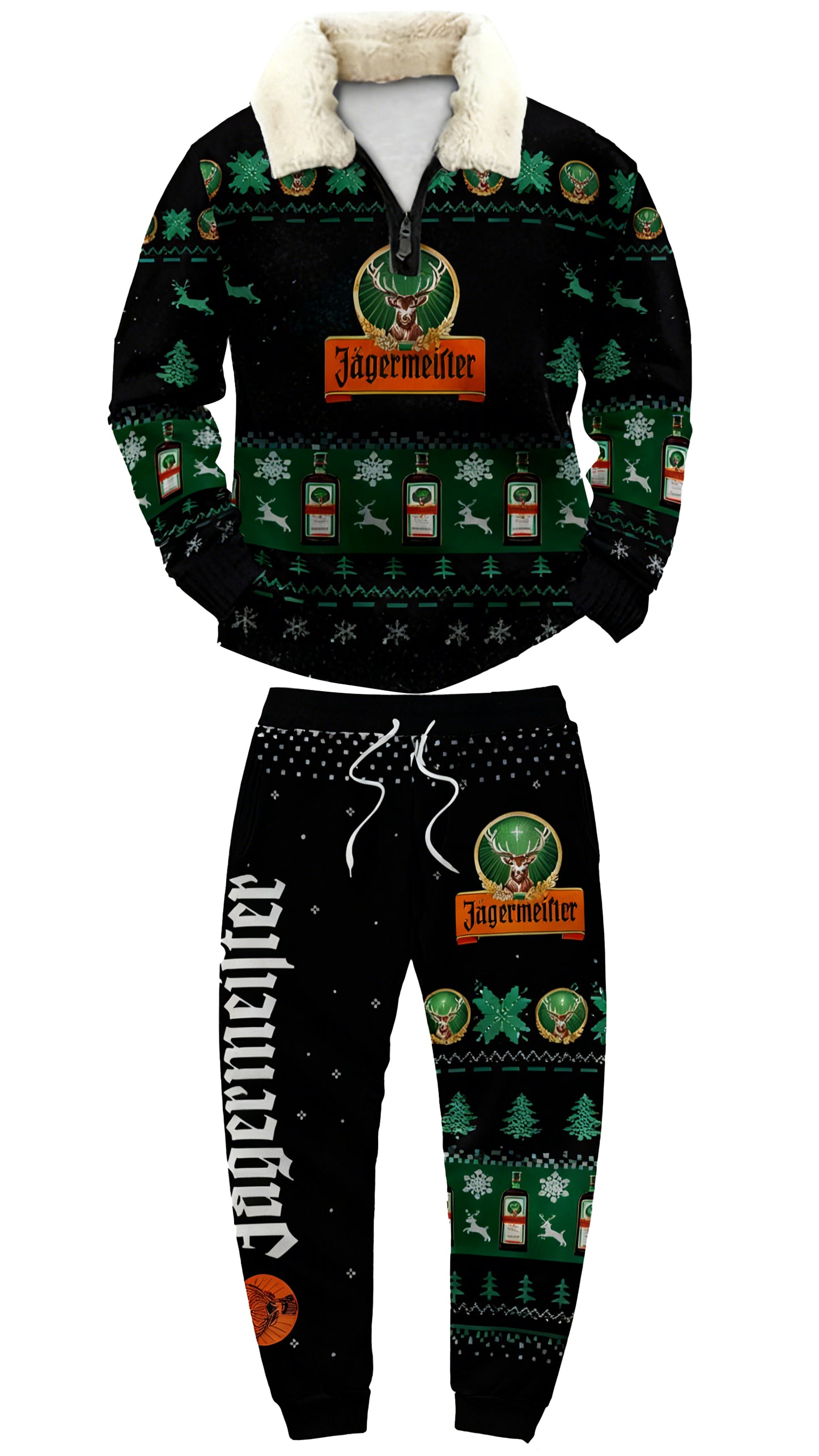 Topprinttees®Christmas 1/4 Zip Stand Fleece Collar Thick Sweatshirt & Sweatpant c556