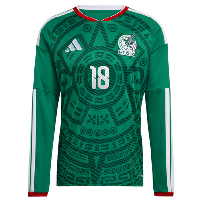 Obed Vargas Mexico National Team 2026  Home Replica Long Sleeve Jersey - Green