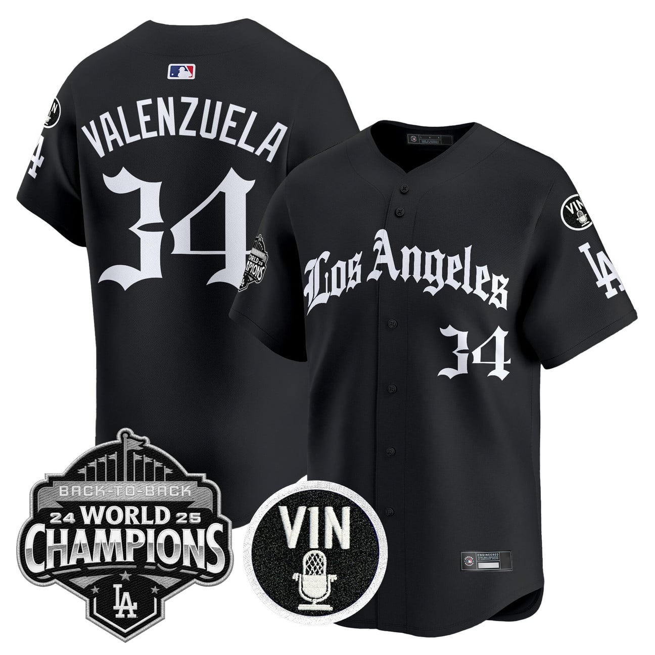 Dodgers 2025 Back-To-Back Champions Vapor Premier Limited Jersey - LA Gothic Edition - All Stitched