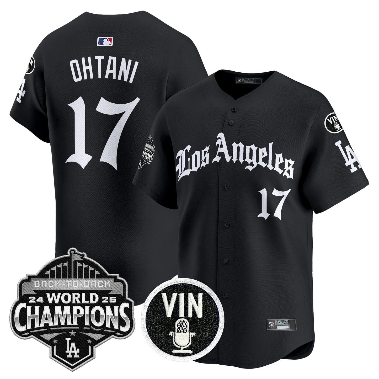 Dodgers 2025 Back-To-Back Champions Vapor Premier Limited Jersey - LA Gothic Edition - All Stitched