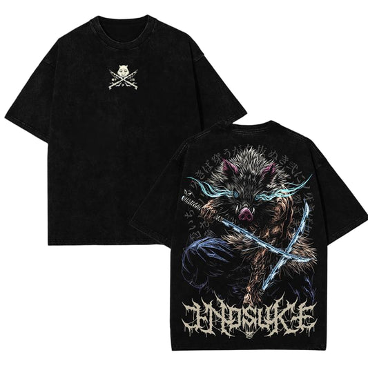 Demon Slayer Unisex Oversize Anime Manga Washed Heavyweight Cotton T-shirt