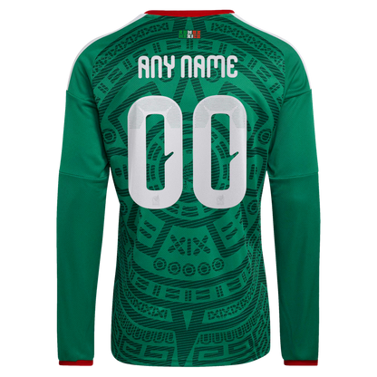 Mexico National Team 2026 Home Replica Long Sleeve Custom Jersey - Green