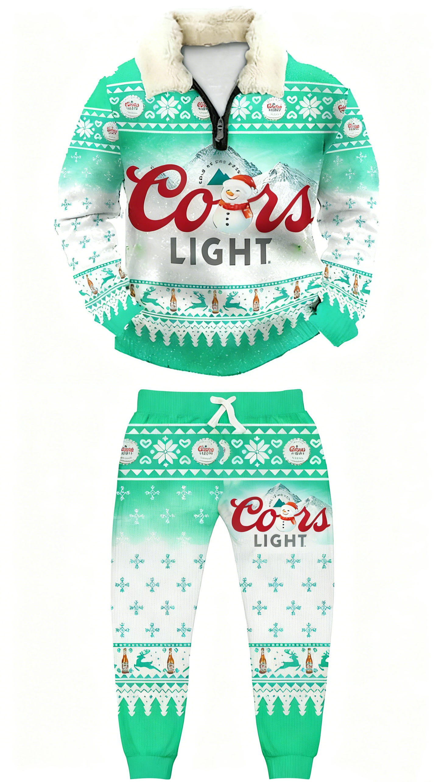 Topprinttees®Christmas 1/4 Zip Stand Fleece Collar Thick Sweatshirt & Sweatpant  8d87