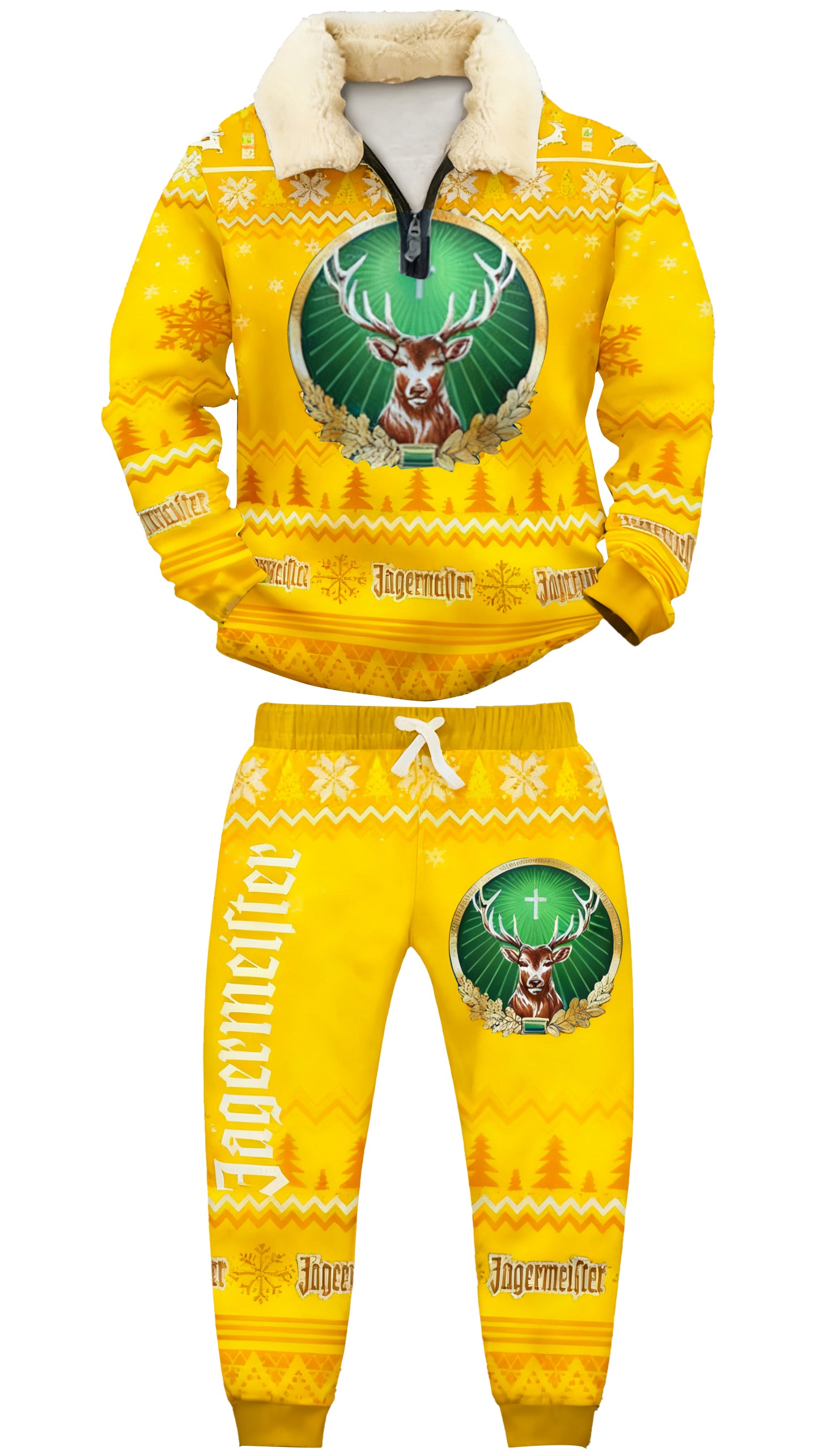 Topprinttees®Christmas 1/4 Zip Stand Fleece Collar Thick Sweatshirt & Sweatpant Set 016a