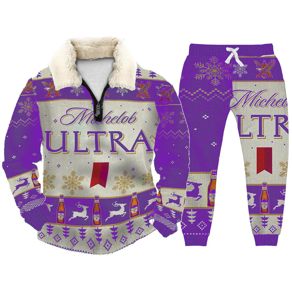 Topprinttees®Christmas 1/4 Zip Stand Fleece Collar Thick Sweatshirt & Sweatpant Set 417e