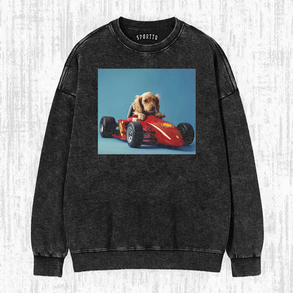 F1 Puppy Racer | Retro Fun Print Tee/Sweatshirt/Hoodie