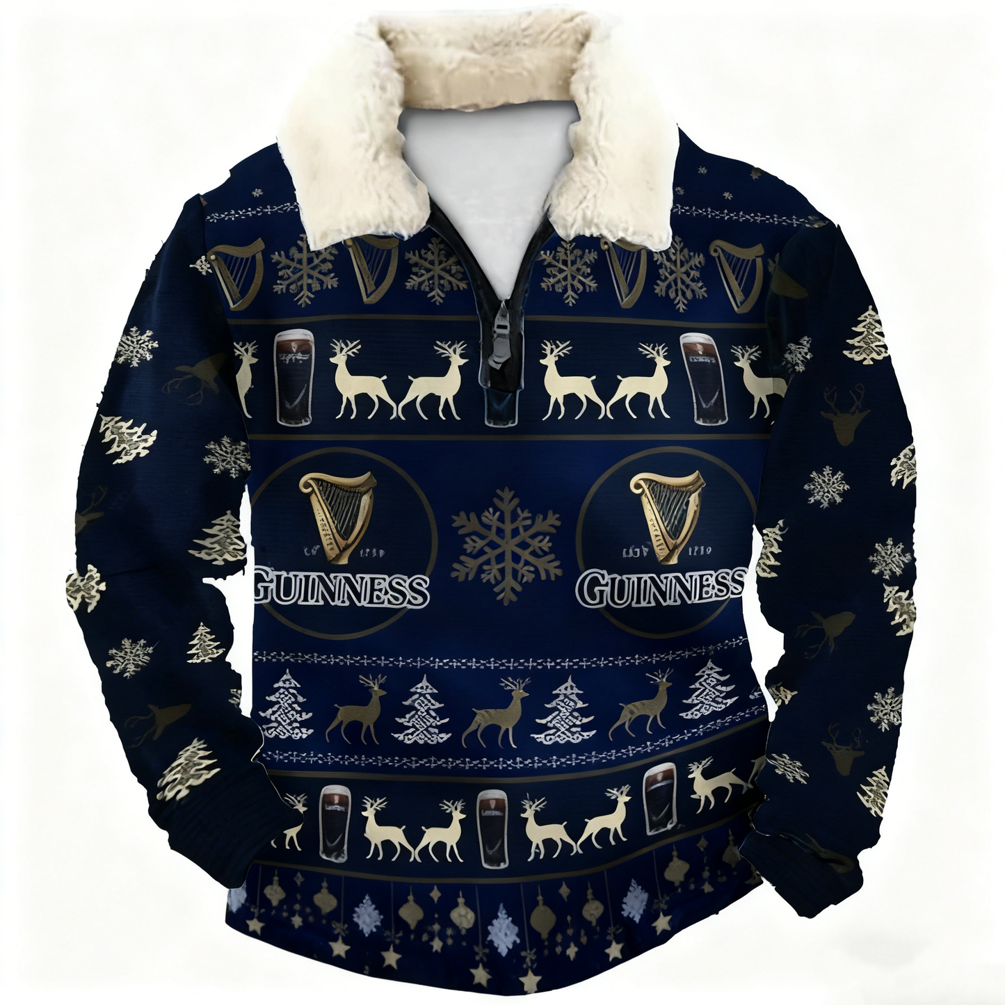 Topprinttees®Christmas 1/4 Zip Stand Fleece Collar Thick Sweatshirt dd63