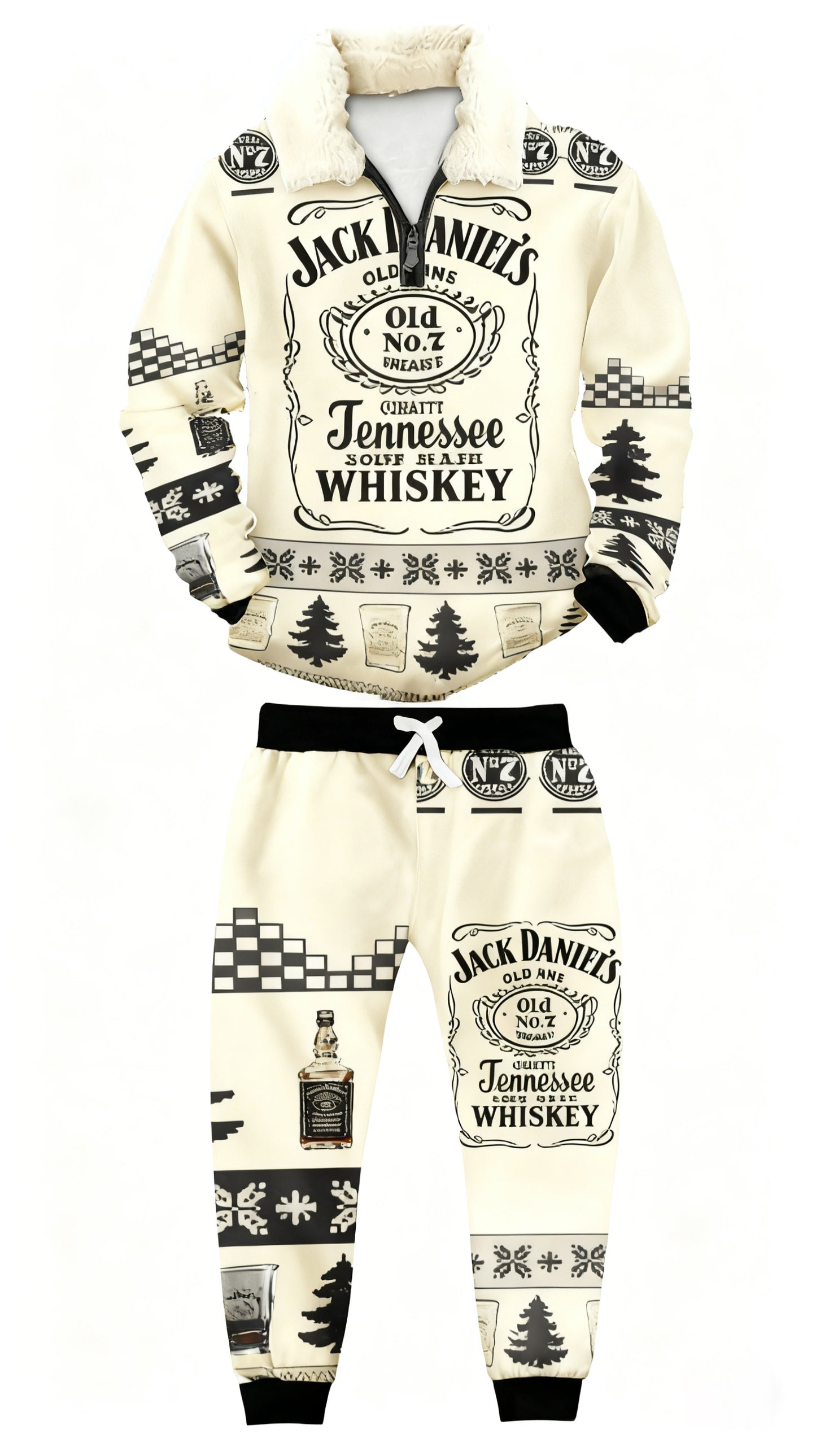 Topprinttees®Christmas 1/4 Zip Stand Fleece Collar Thick Sweatshirt & Sweatpant Set a42b