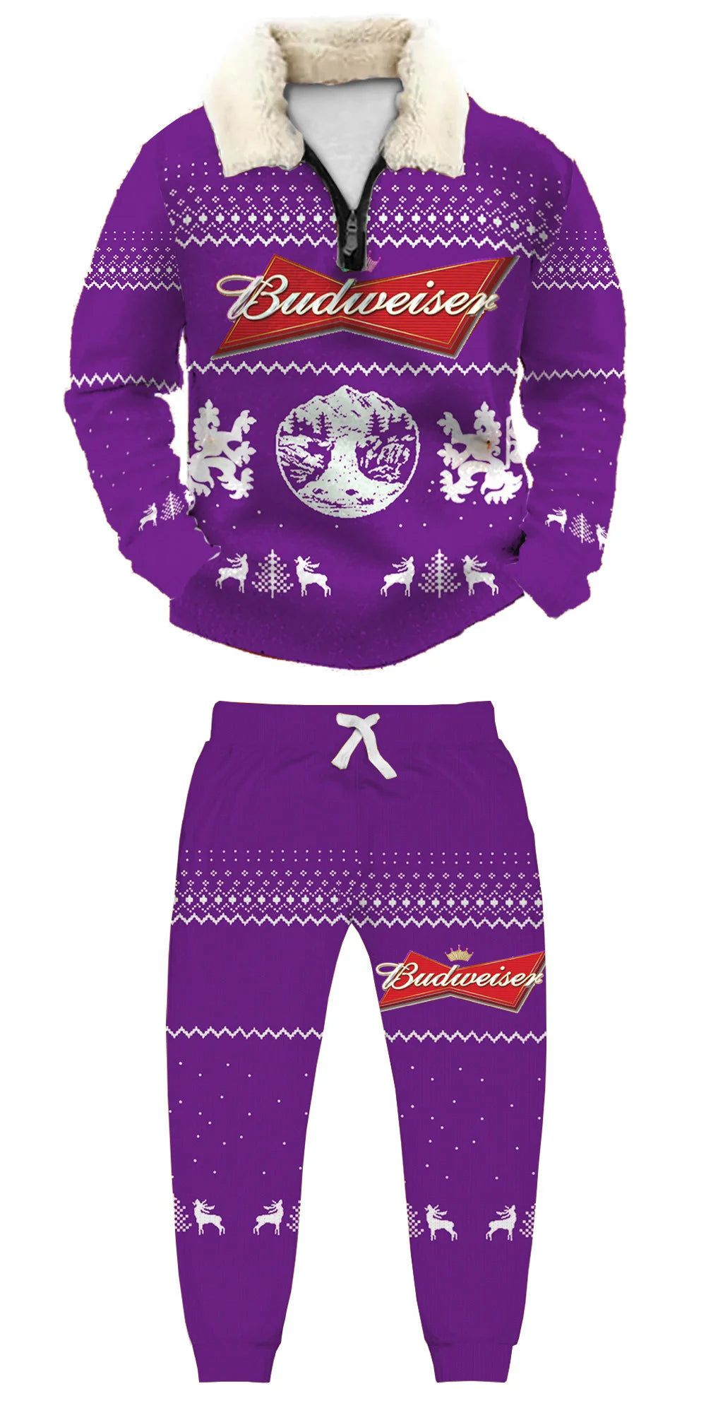 Topprinttees®Christmas 1/4 Zip Stand Fleece Collar Thick Sweatshirt & Sweatpant bdab