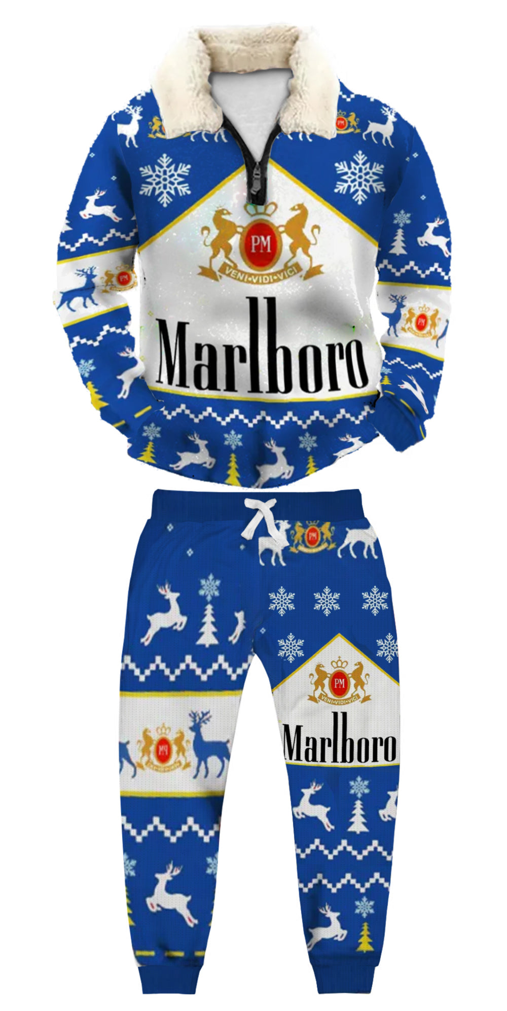 Topprinttees®Christmas 1/4 Zip Stand Fleece Collar Thick Sweatshirt & Sweatpant 24f5