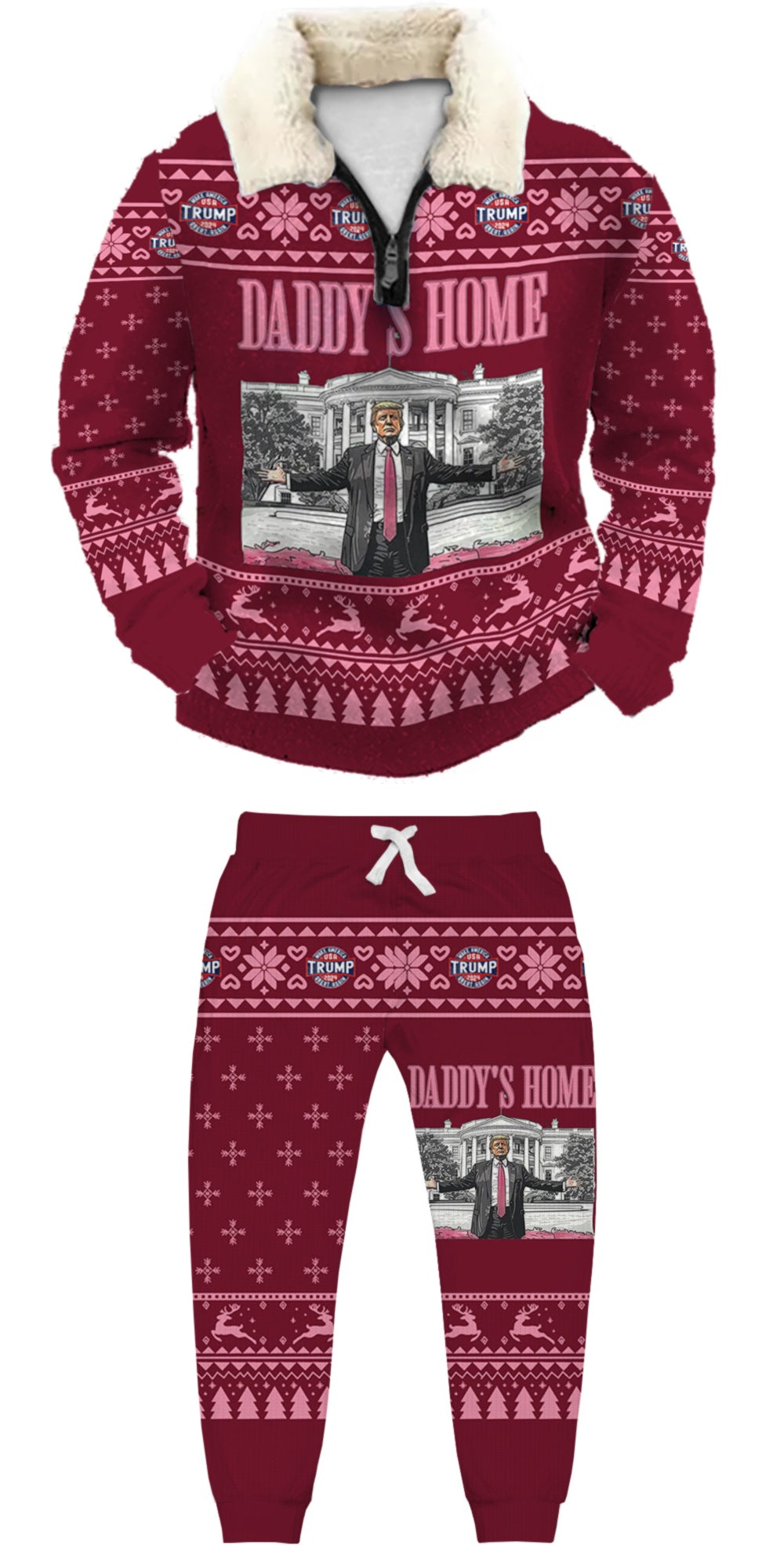 Topprinttees®Christmas 1/4 Zip Stand Fleece Collar Thick Sweatshirt & Sweatpant Set add62