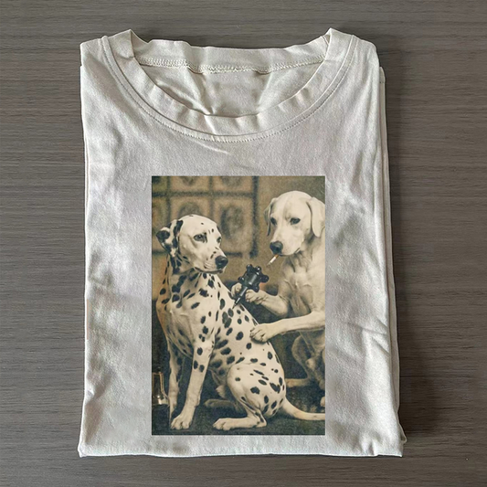 Retro Dalmatian Dog Tattoo Artist Funny Meme Graphic T-shirt