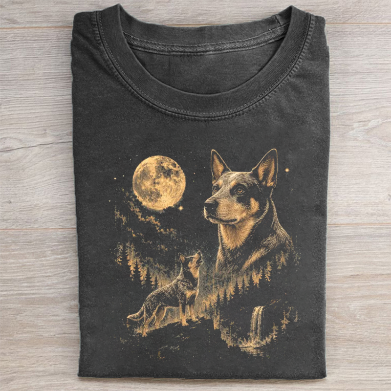 Australian Cattle Dog Howling Moon Graphic T-shirt