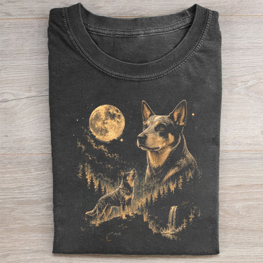 Australian Cattle Dog Howling Moon Graphic T-shirt