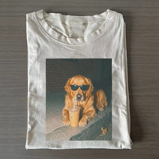 Golden Retriever Drinking Iced Coffee T-shirt