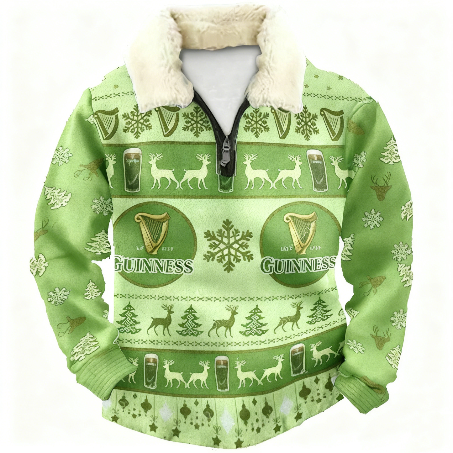 Topprinttees®Christmas 1/4 Zip Stand Fleece Collar Thick Sweatshirt dd63