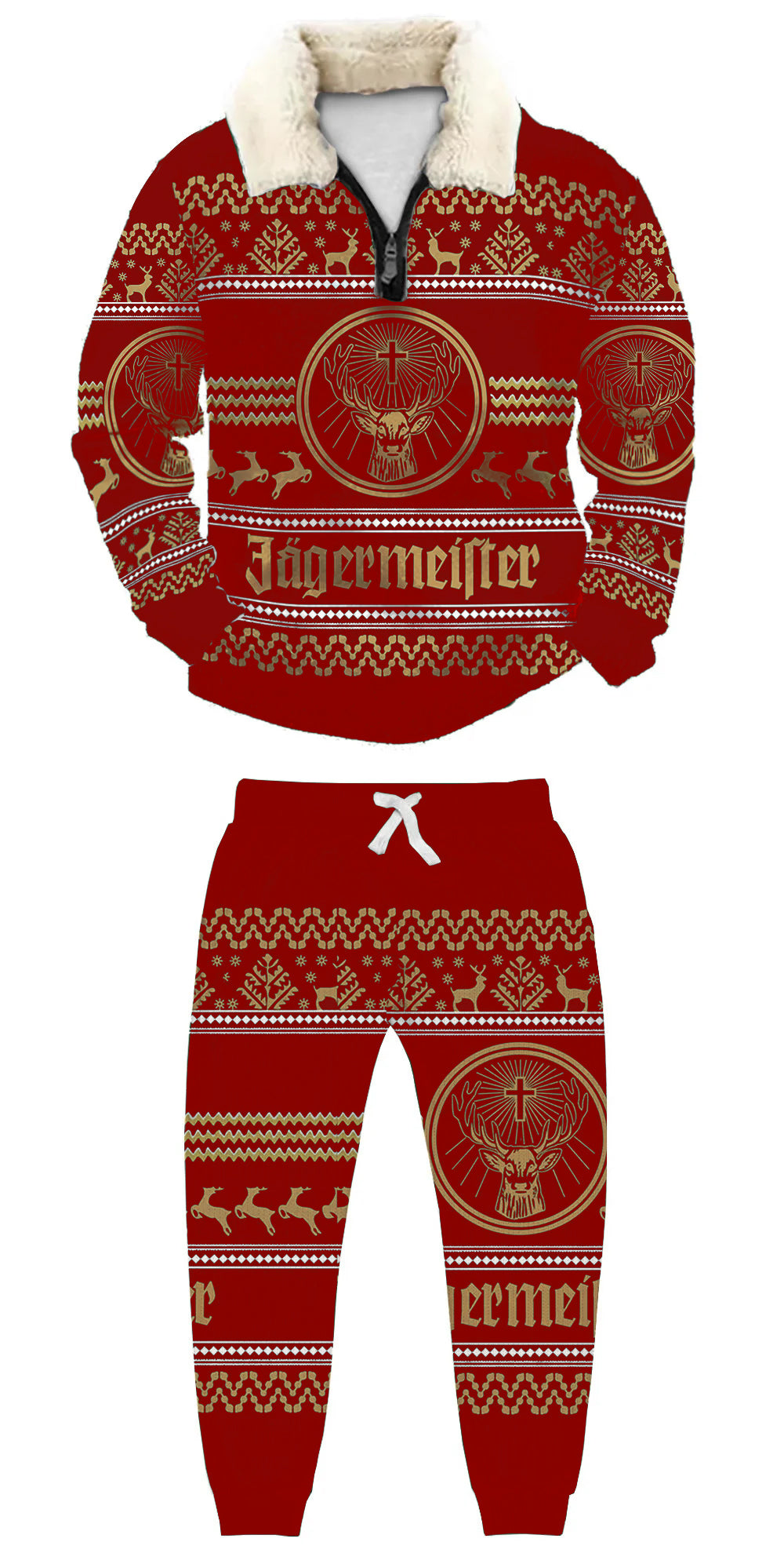 Topprinttees®Christmas 1/4 Zip Stand Fleece Collar Thick Sweatshirt & Sweatpant d744