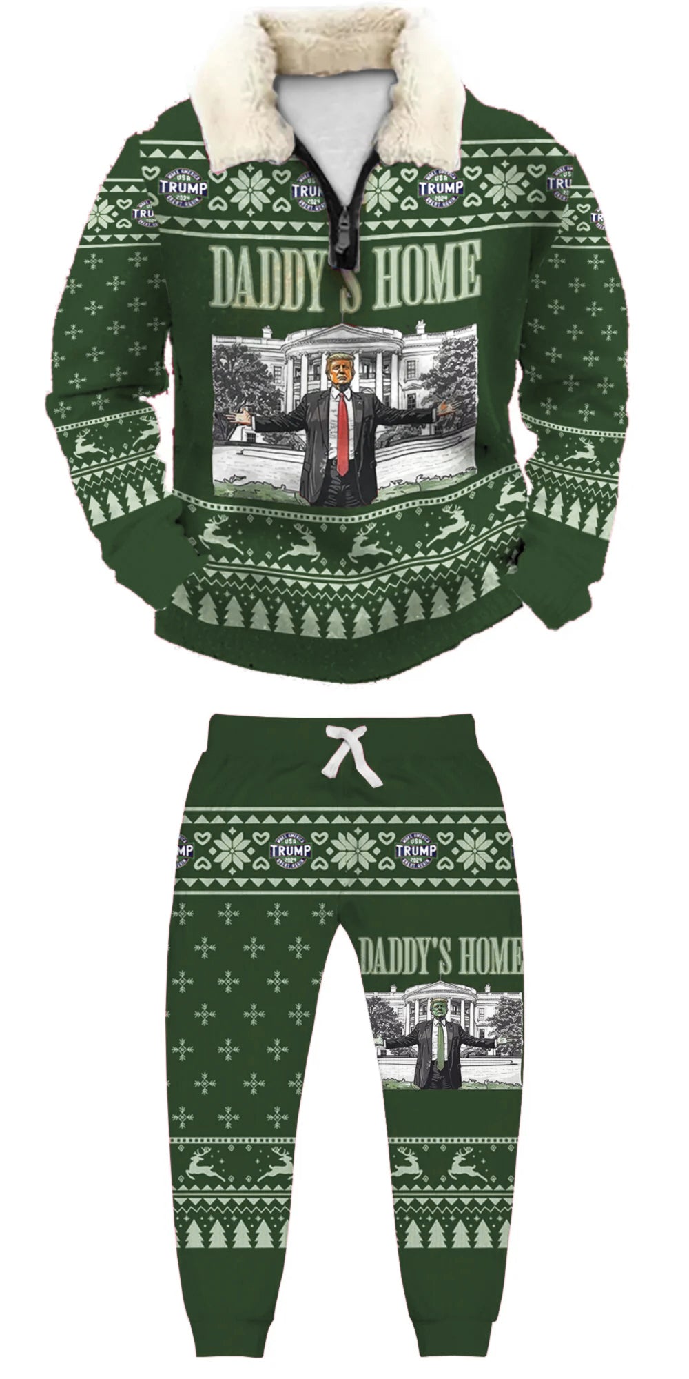 Topprinttees®Christmas 1/4 Zip Stand Fleece Collar Thick Sweatshirt & Sweatpant Set add62