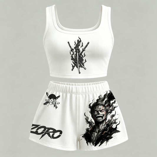 Animescollection One Piece Vest and shorts Two-Piece Set
