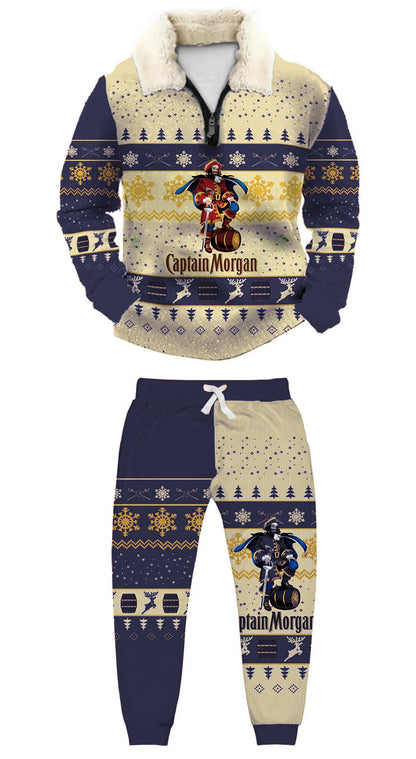 Topprinttees®Christmas 1/4 Zip Stand Fleece Collar Thick Sweatshirt & Sweatpant 0bca