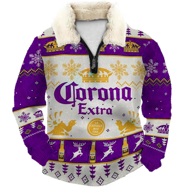 Topprinttees®Christmas 1/4 Zip Stand Fleece Collar Thick Sweatshirt 47d6