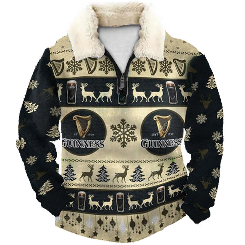 Topprinttees®Christmas 1/4 Zip Stand Fleece Collar Thick Sweatshirt dd63