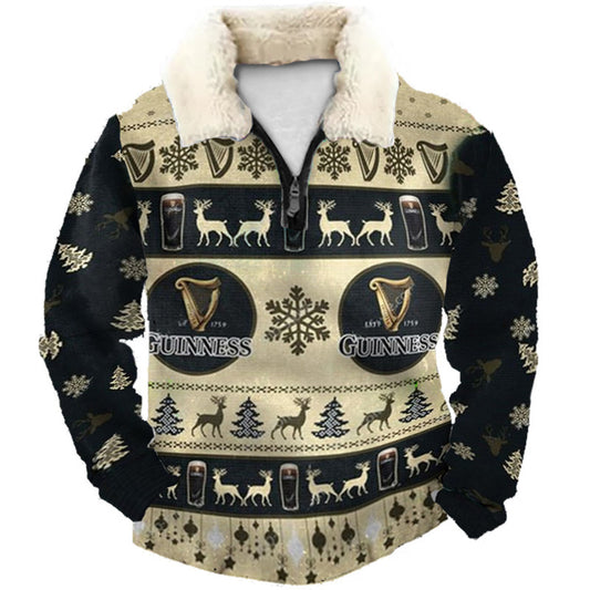 Topprinttees®Christmas 1/4 Zip Stand Fleece Collar Thick Sweatshirt dd63