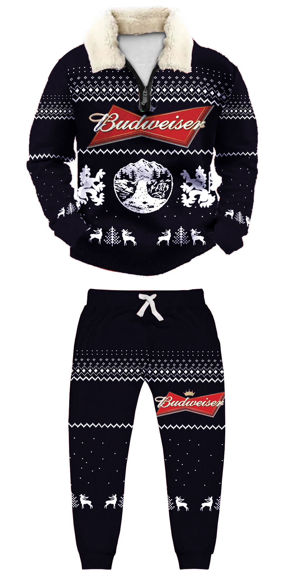 Topprinttees®Christmas 1/4 Zip Stand Fleece Collar Thick Sweatshirt & Sweatpant bdab