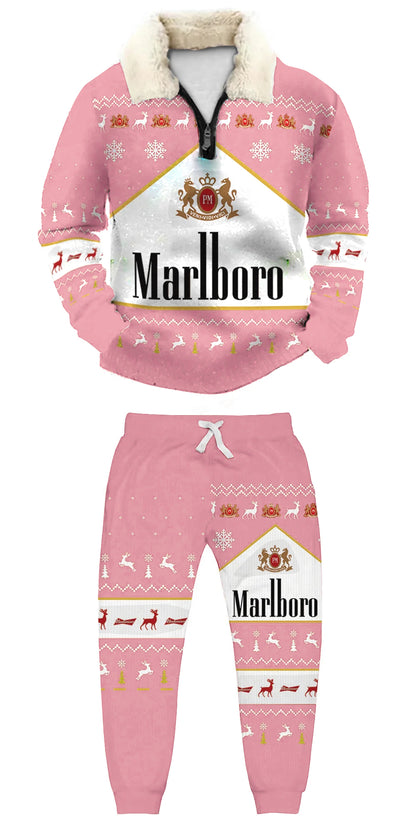 Topprinttees®Christmas 1/4 Zip Stand Fleece Collar Thick Sweatshirt & Sweatpant 24f5