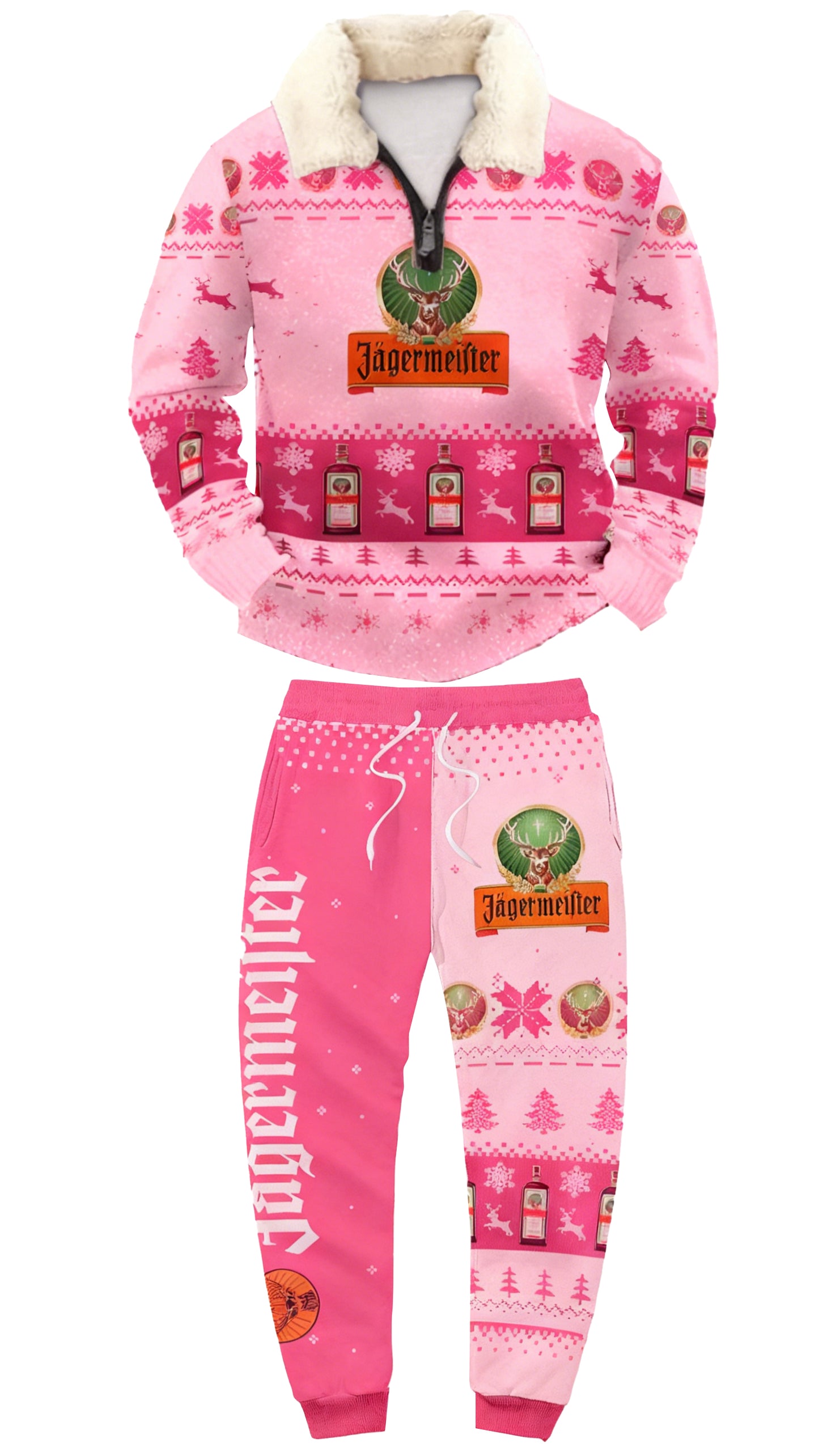 Topprinttees®Christmas 1/4 Zip Stand Fleece Collar Thick Sweatshirt & Sweatpant c556