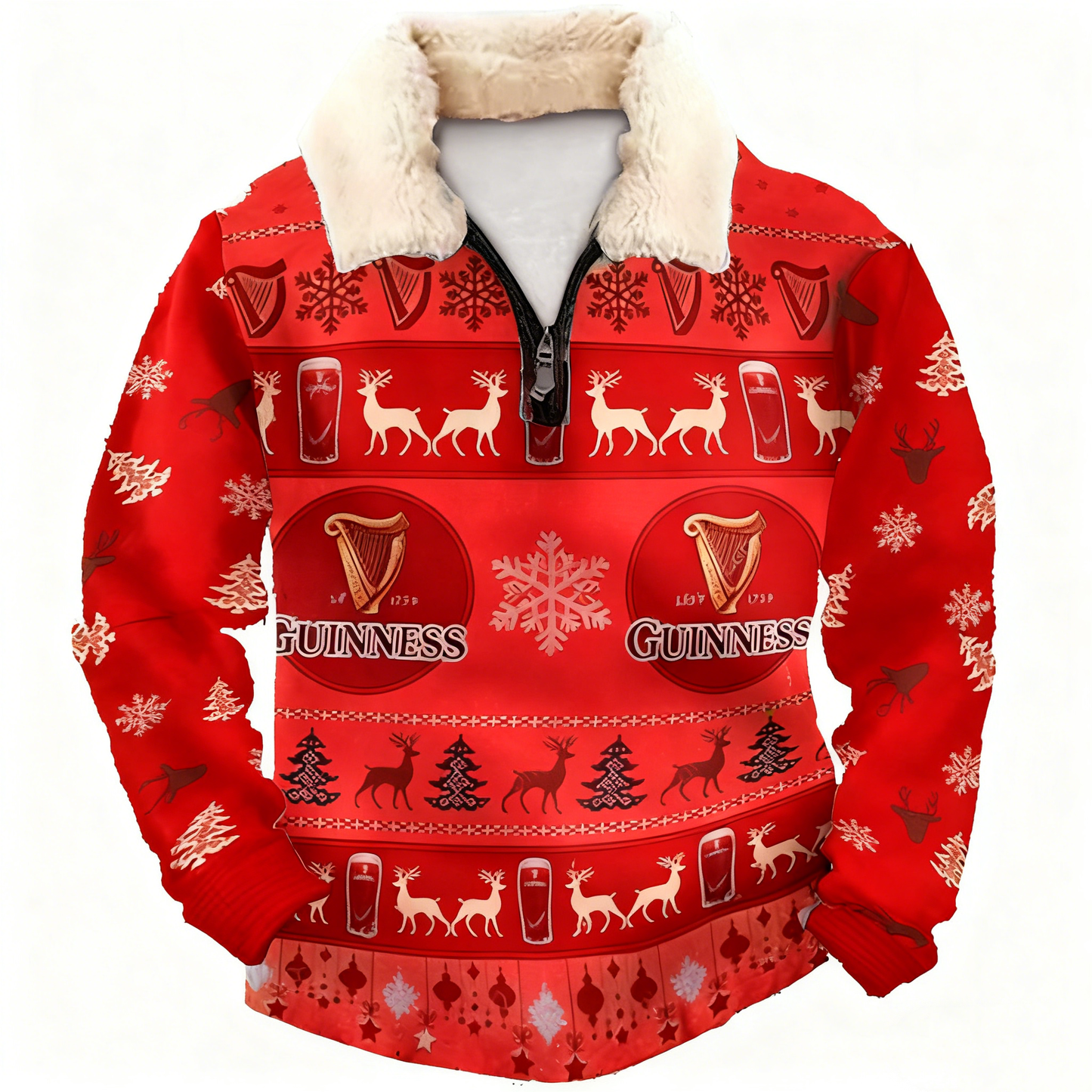 Topprinttees®Christmas 1/4 Zip Stand Fleece Collar Thick Sweatshirt dd63